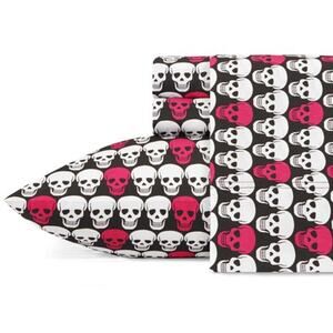 Betsey Johnson Silky Microfiber Printed 4-Pc. Sheet Set, King - Skulls  NWT